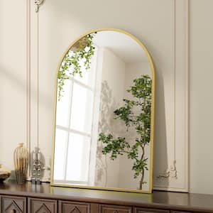 26.1 in. W x 37.8 in. H Arch Metal Framed Wall Bathroom Vanity Mirror Gold