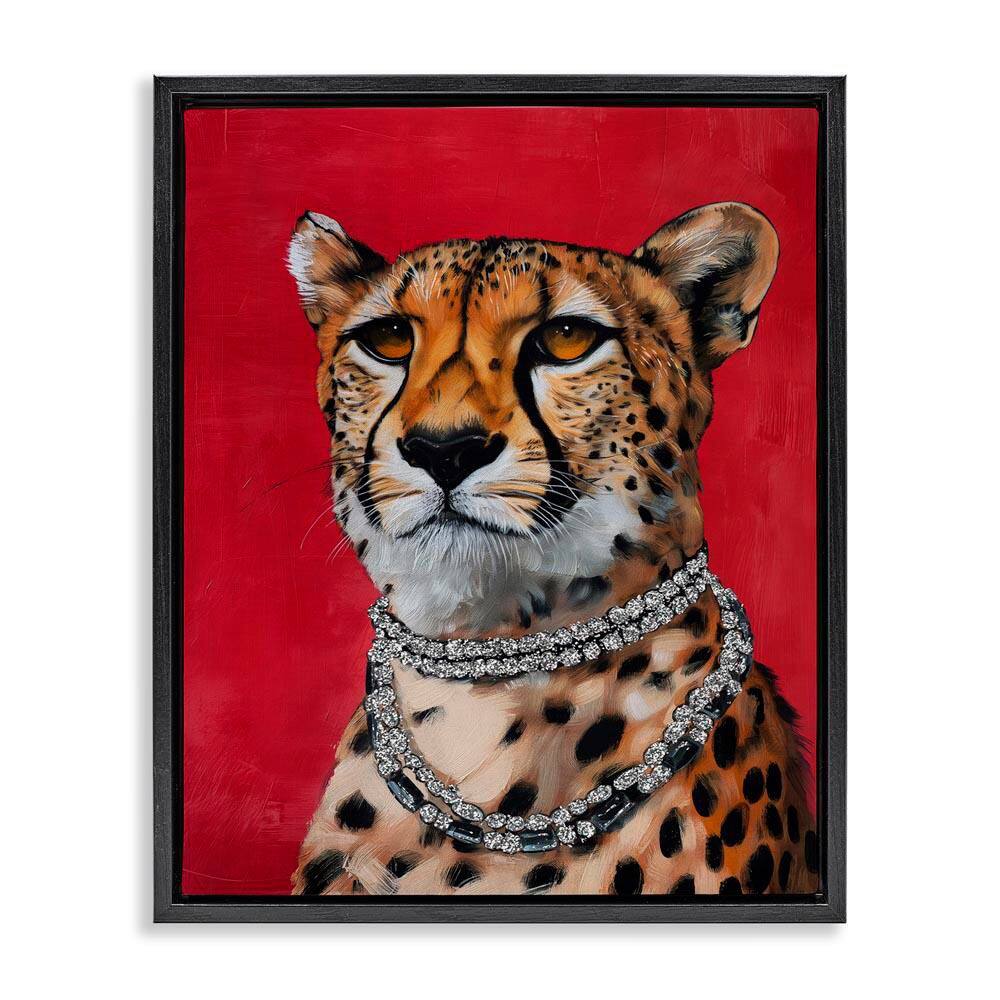 Leopard Royalty with Necklace by Svetlana Aleynikova Black Floater Frame Animal Graphic Art Print 31 in. x 25 in. price history on PriceWatchPro