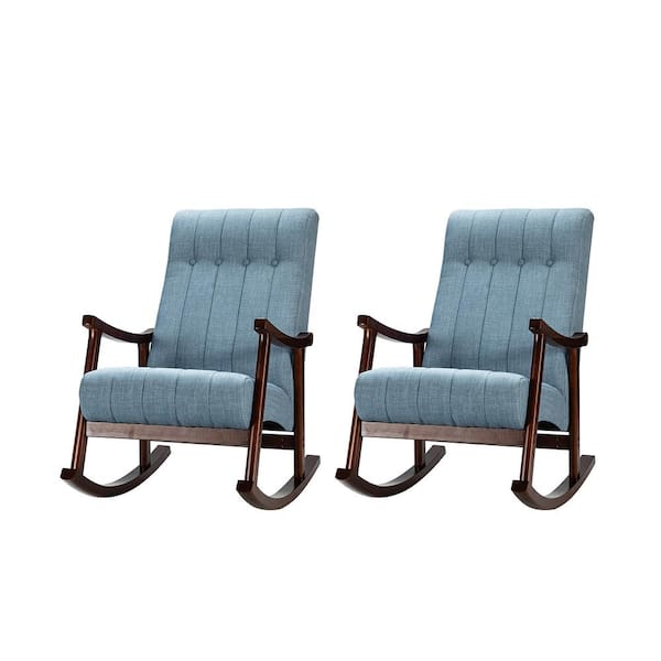 JAYDEN CREATION Fulgencio Blue Rocking Chair with Solid Wooden Base (Set of 2)