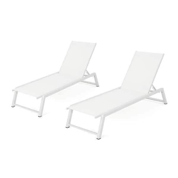White 2-Piece Aluminum Outdoor Patio Chaise Lounge Set