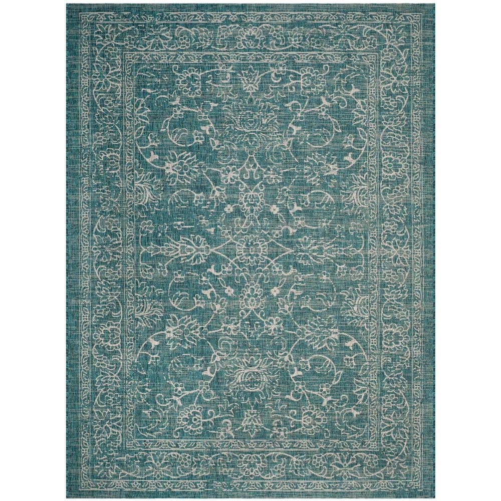 Courtyard Turquoise 8 ft. x 10 ft. Distressed Ornate Leaves Indoor/Outdoor Area Rug price history on PriceWatchPro
