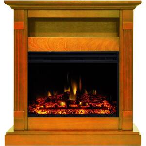 Drexel 33.9 in. Freestanding Electric Fireplace in Teak with Deep Log Display