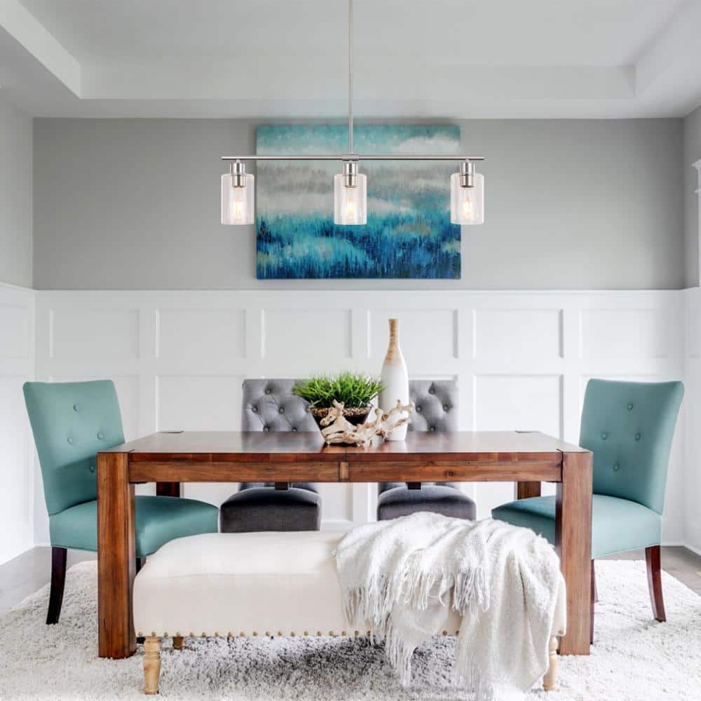 Nickel 3-Light Linear Pendant with Clear Glass Shades