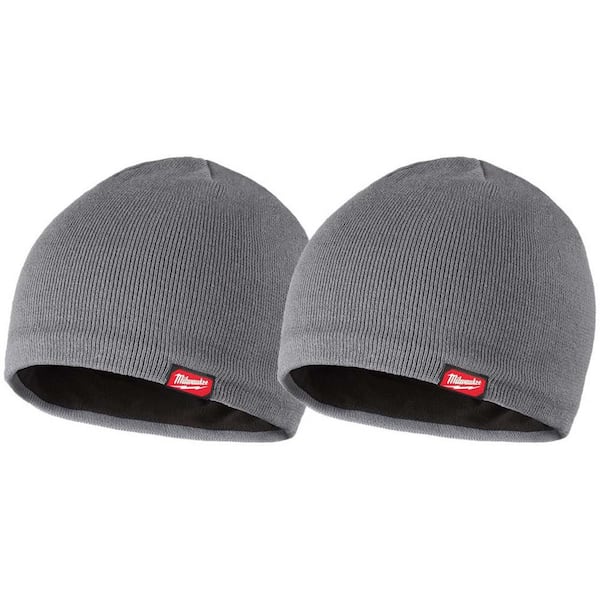 Men's Gray Fleece-Lined Beanie Cap (2-Pack)