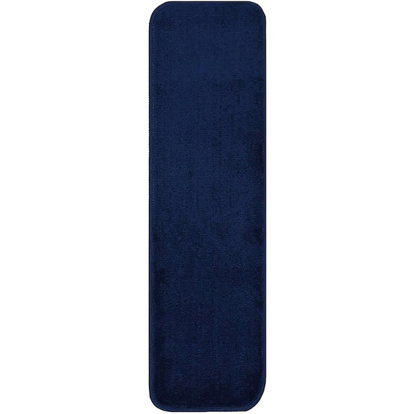 Unbranded Comfy Collection Navy Blue 8 ½ inch x 30 inch Indoor Carpet Stair Treads Slip Resistant Backing (Set of 15)