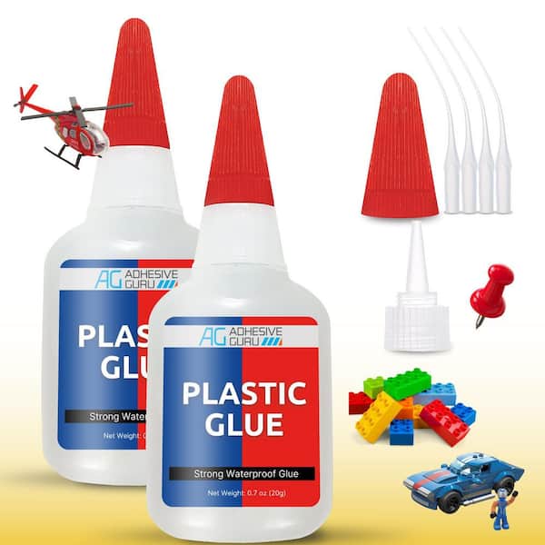 AG ADHESIVE GURU AG Plastic Glue-1.4 oz. Super Glue Fast-Drying Clear Strong Adhesive for Plastic Repairs & Models (0.7 oz. /Pack 2-Pack)