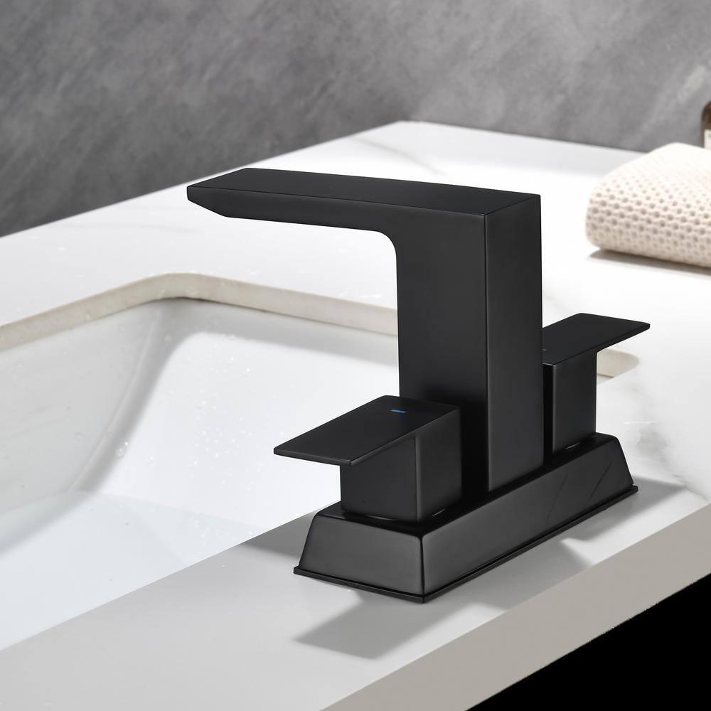 Matte Black Stainless Steel Double Handle Bathroom Faucet with Drain Kit
