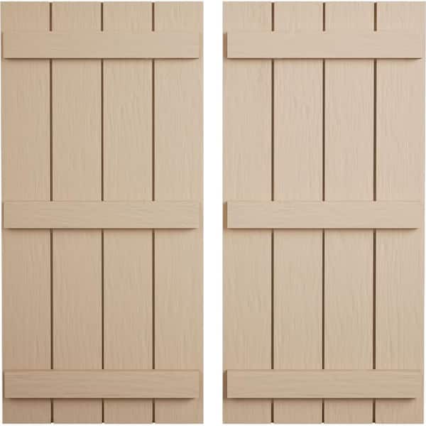Ekena Millwork 22 in. x 78 in. Timberthane Polyurethane 4-Board Joined Board-n-Batten Rough Sawn Faux Wood Shutters Pair