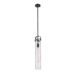 Pilaster 100-Watt 1 Light Matte Black Shaded Pendant Light with Seeded glass Seeded Glass Shade