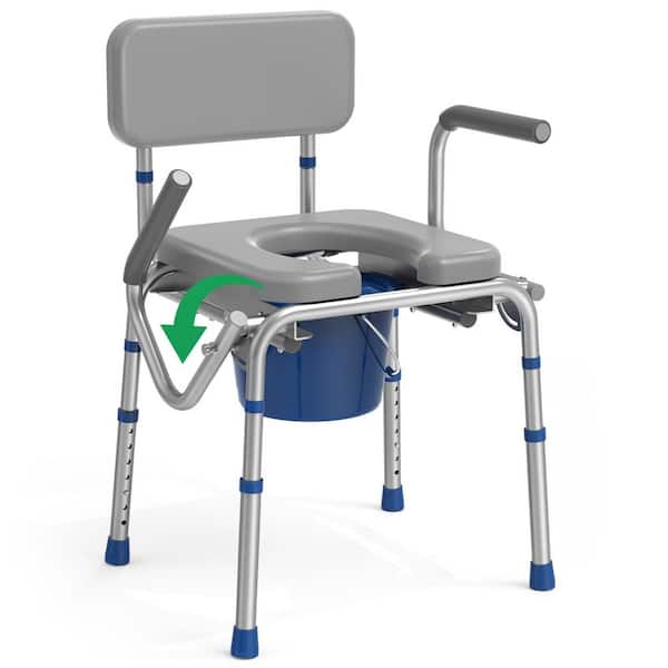 5.81 qt. Heavy Duty 500 lbs. Capacity Drop Arm Portable Bedside Commode Toilet Seat in Gray