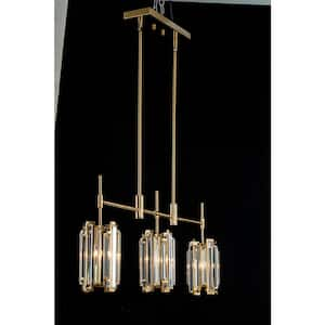 Charlene 35.4 in. 3-Light Brushed Gold Linear Chandelier with Drum Crystal Shades Kitchen Island Pendant Light