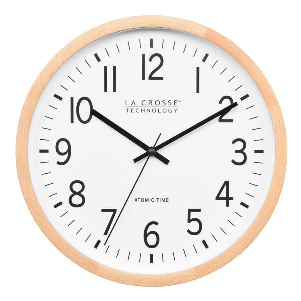 La Crosse Technology 12.8 in. Beech Wood Atomic Analog Wall Clock