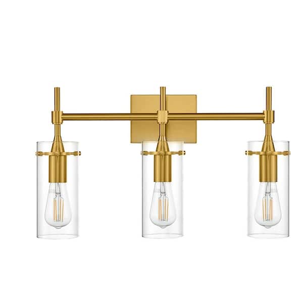 RRTYO Kailan 21.26 in. 3-Light Gold Vanity Light with Clear Glass Shade