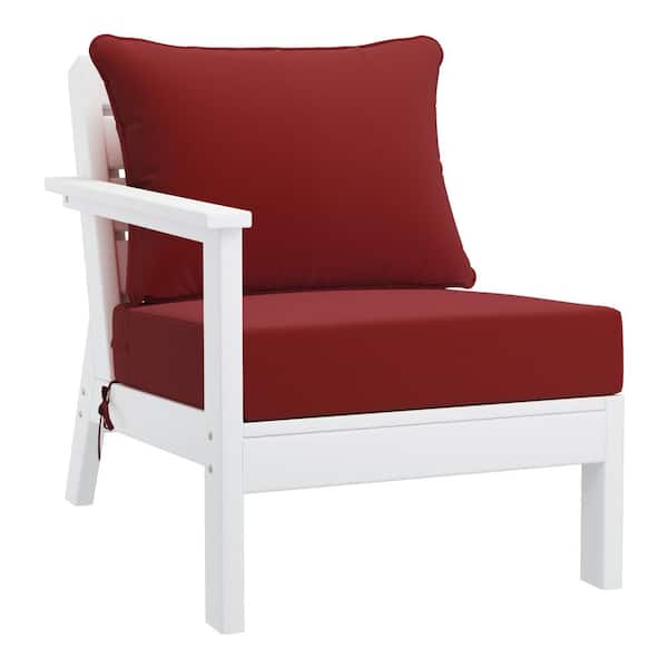 Birchwood Outdoor Patio Deep Seating Left Facing Arm HDPE Lounge Chair in White with Red Cushions