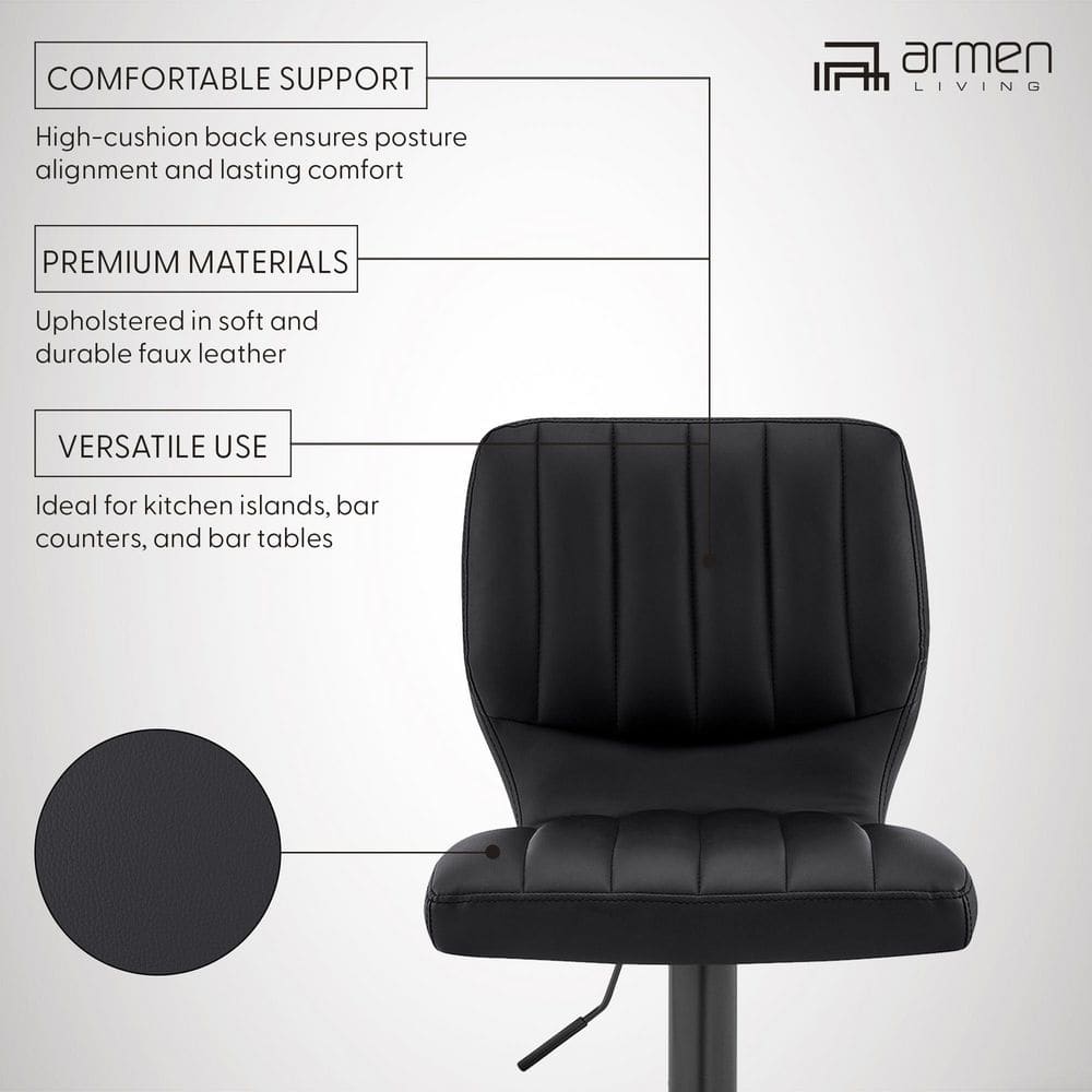 Adjustable Black Metal and Leatherette Swivel Bar Stool