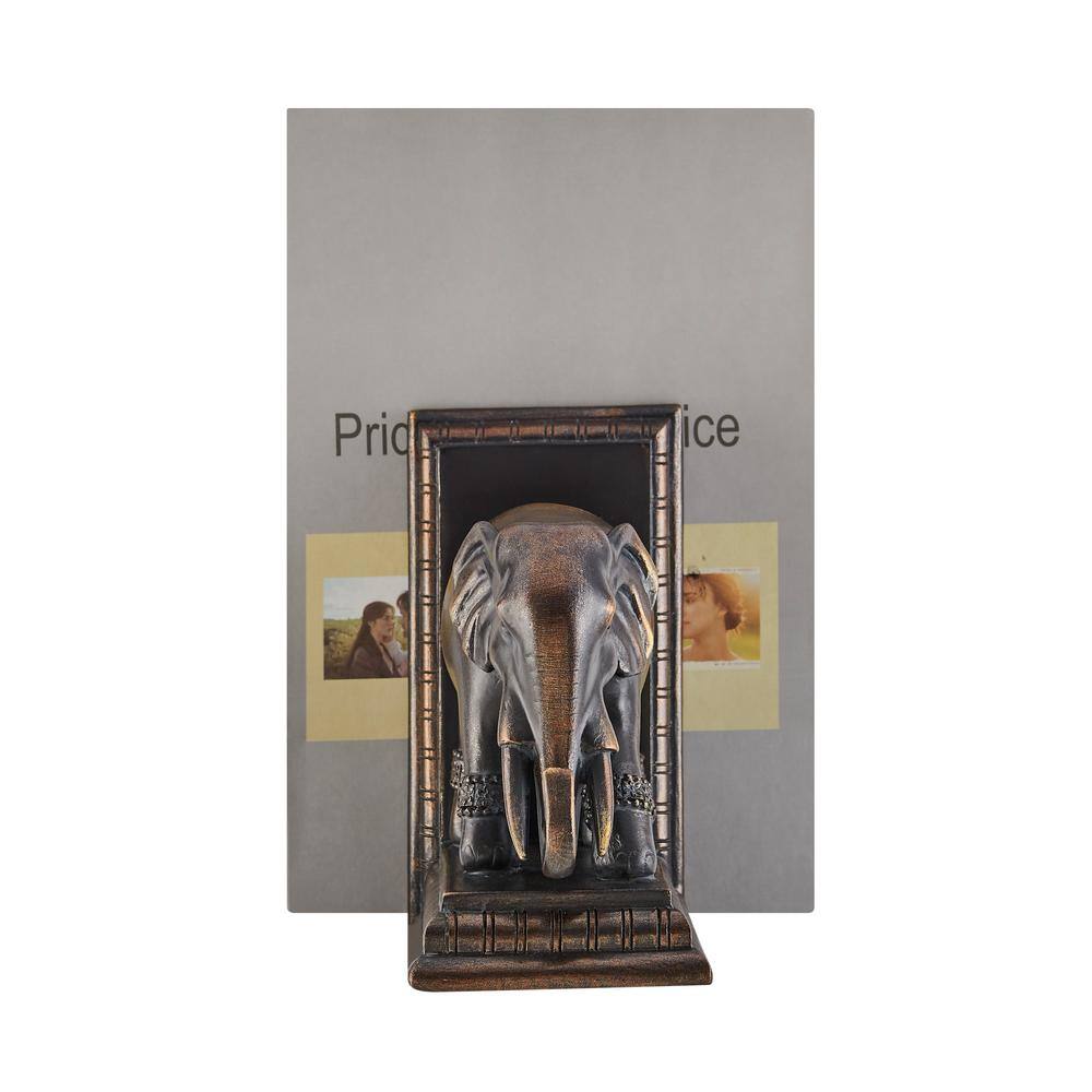 Bronze Patina Elephant Bookends Set with Ornate Design