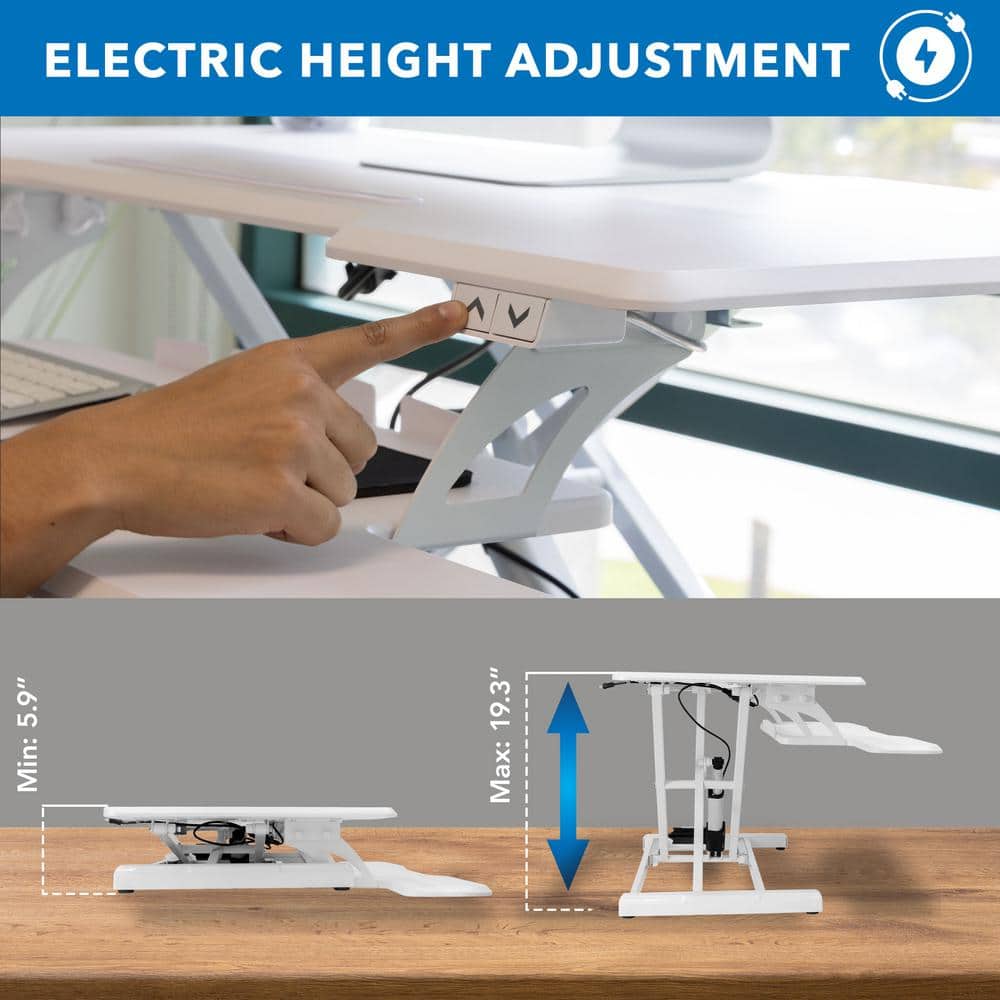 White Electric Adjustable Standing Desk Converter with Keyboard Tray