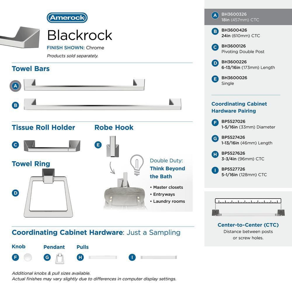 Blackrock 18-Inch Chrome Wall Mounted Towel Bar