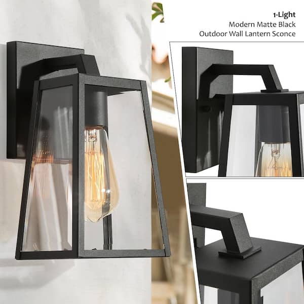 LNC Modern Textured Black 1-Light Outdoor Lantern Sconce Clear Glass Shade  Linear Cage Weather Resistant Wall Light ZEJQQIHD14250W7 The Home Depot