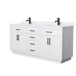 Beckett TK 72 in. W x 22 in. D x 35 in. H Double Sink Bath Vanity in White with Matte Black Trim White Quartz Top