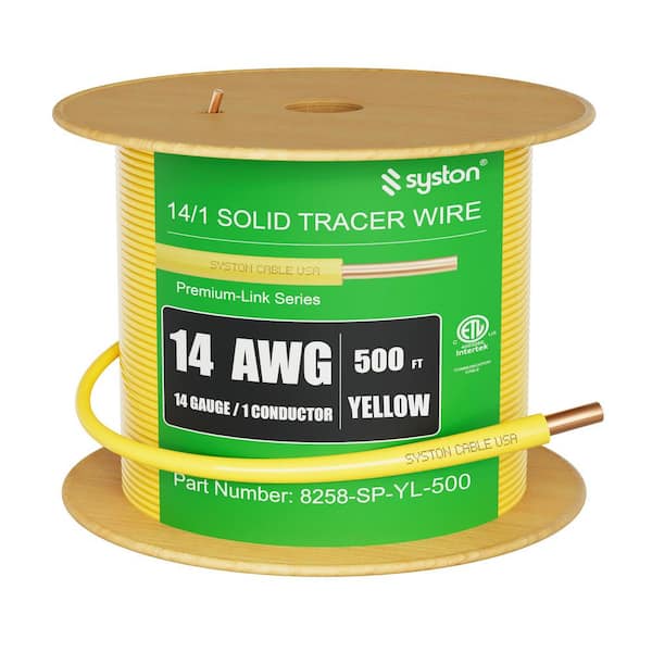 500 ft. Yellow 14 AWG Solid Copper Direct Burial Tracer Wire, Underground, 600V, Sunlight Resistant