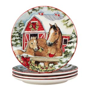 Homestead Christmas 11 in. Multicolored Earthenware Dinner Plate (Set of 4)