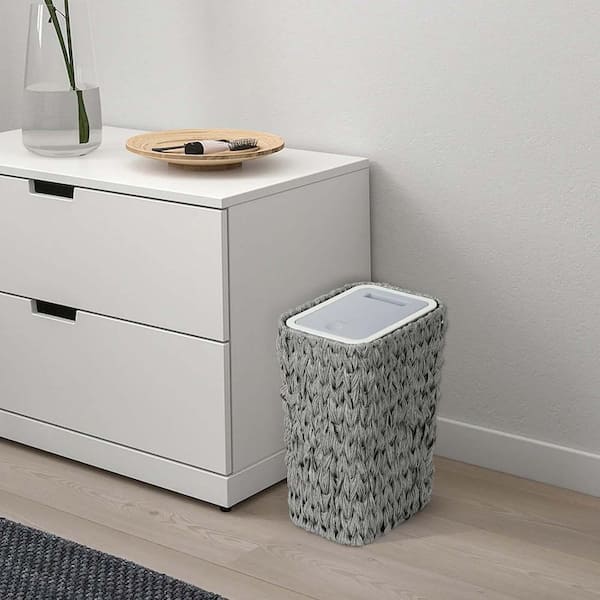 Unbranded 2.6 Gal. Metal Trash Can, Slim Wicker Garbage Can with Press Top Lid, Waste Basket and Hamper 2 in 1 Trash Can, Gray