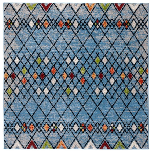 SAFAVIEH Amsterdam Blue/Ivory 7 ft. x 7 ft. Geometric;Trellis Square Area Rug
