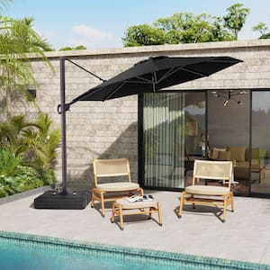 11 ft. x 11 ft. Round Heavy-Duty 360-Degree Rotation Cantilever Patio Umbrella in Black