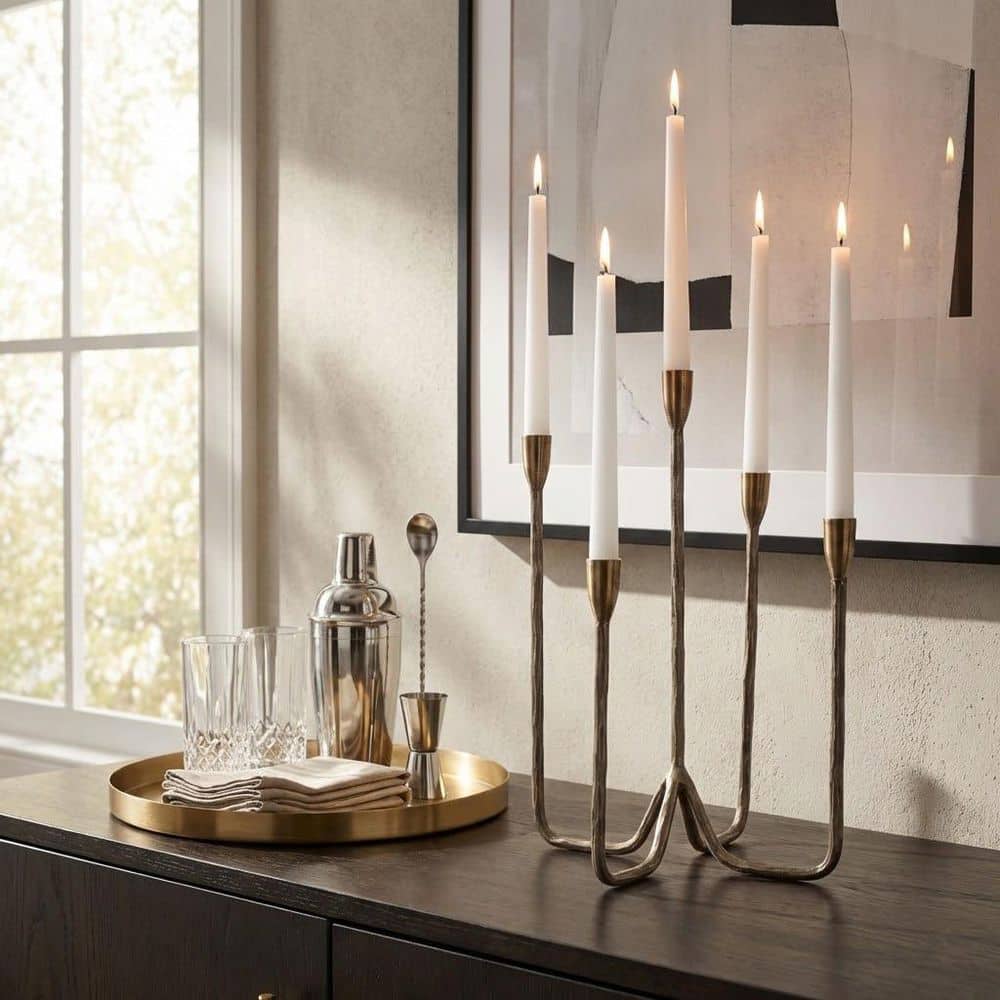 Liv & Skye Bronze 16 in. Metal Modern Forged 5-Taper Candle Holder 20772-02
