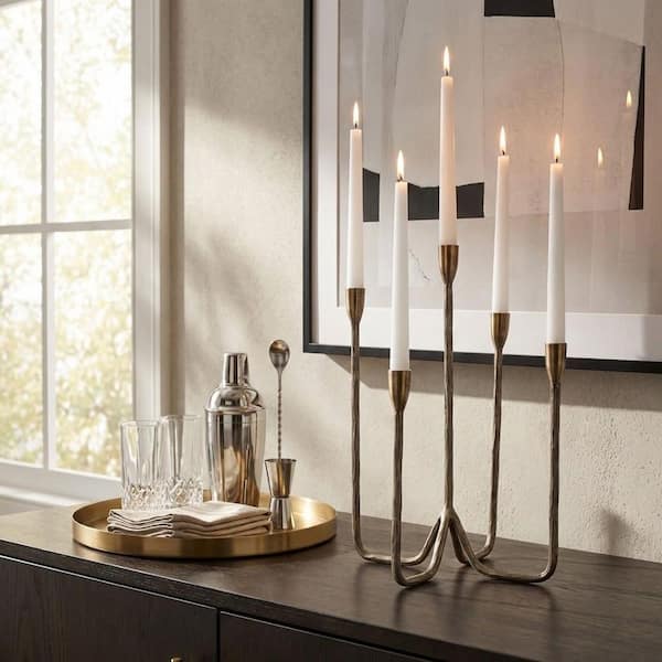 Bronze 16 in. Metal Modern Forged 5-Taper Candle Holder