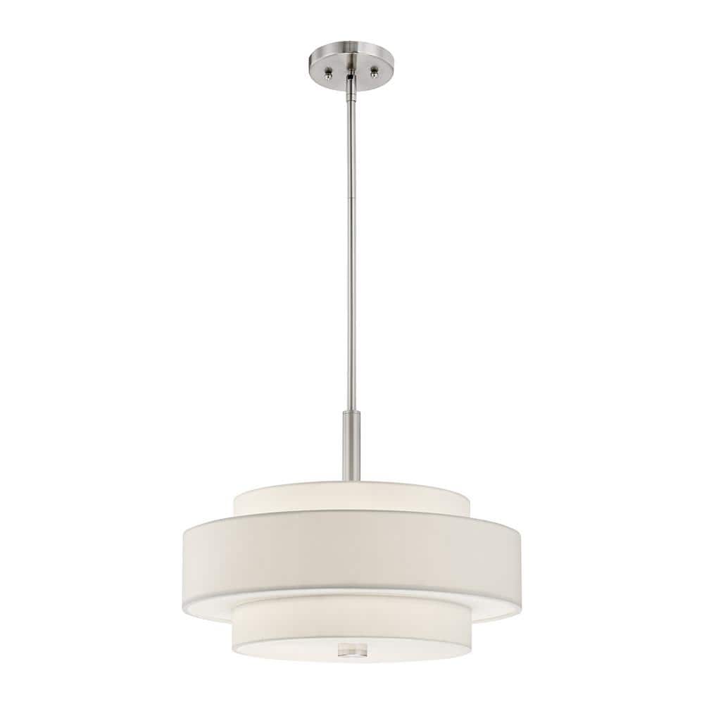 Meridian Brushed Nickel 4-Light Pendant with Off-White Fabric Shade