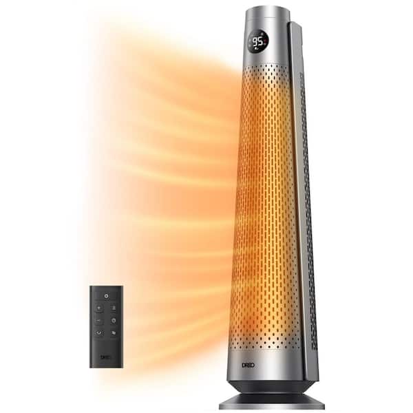 1500-Watt 30 in. Ceramic Convection Electric Space Heater w/Remote, 120° Osc 5-Heat and 3-Fan Levels, 25dB in Silver