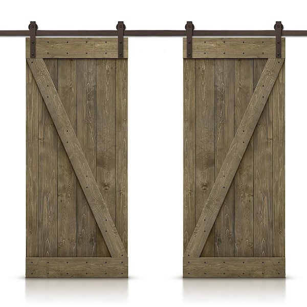 CALHOME Z 40 in. x 84 in. Bar Series Aged Barrel Stained DIY Solid Pine Wood Interior Double Sliding Barn Door with Hardware Kit