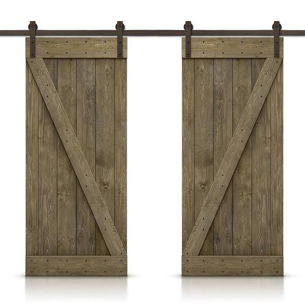 CALHOME Z 48 in. x 84 in. Bar Series Aged Barrel Stained DIY Solid Pine Wood Interior Double Sliding Barn Door with Hardware Kit