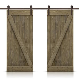 Z 60 in. x 84 in. Bar Series Aged Barrel Stained DIY Solid Pine Wood Interior Double Sliding Barn Door with Hardware Kit