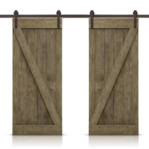 CALHOME Z 60 in. x 84 in. Bar Series Aged Barrel Stained DIY Solid Pine Wood Interior Double Sliding Barn Door with Hardware Kit