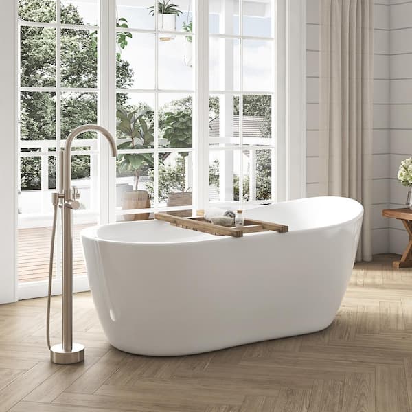 Isaac 58 in. Freestanding Flatbottom Single-Slipper Soaking Bathtub in White