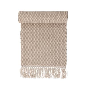 14 in. W x 72 in. L Natural and Cream Woven Jute and Cotton Table Runner with Fringe