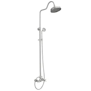 2-Spray Wall Slid Bar Round Rain Shower Faucet with Hand Shower 2 Cross Handles Mixer Shower System Taps in Nickel