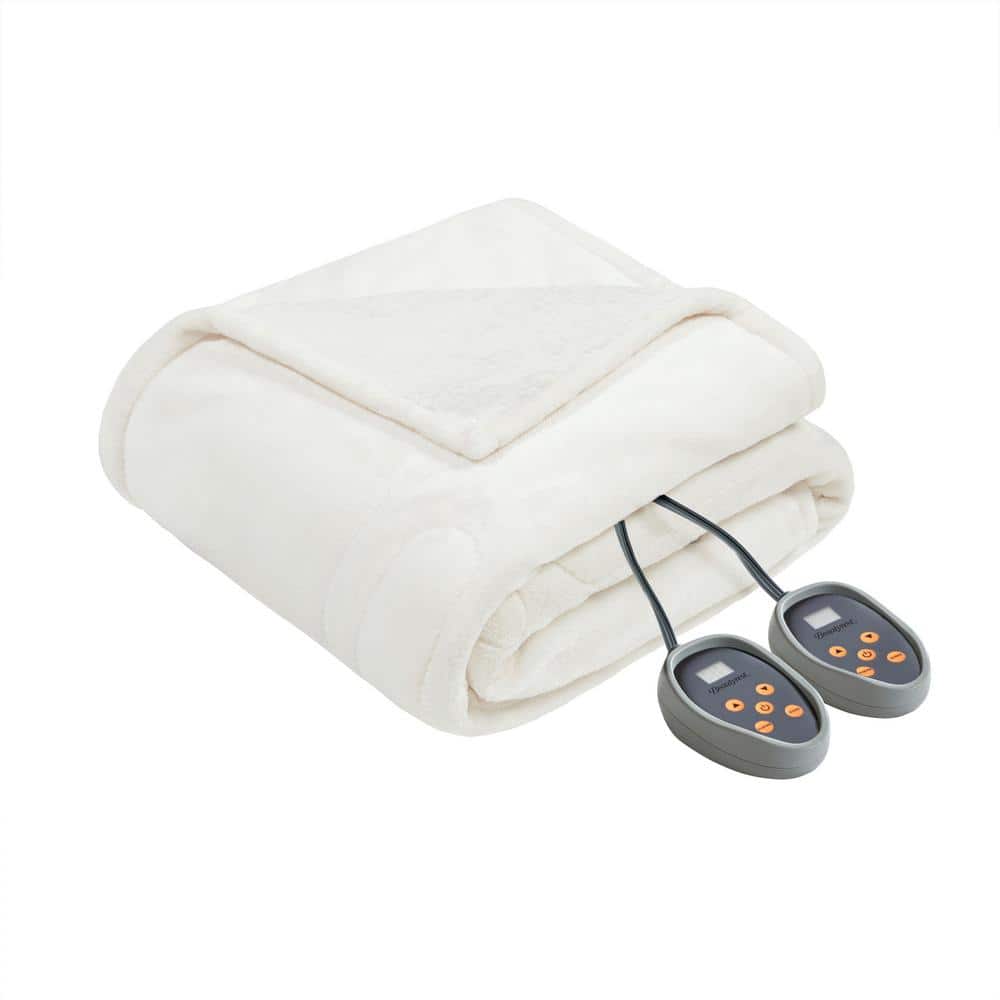 Beautyrest 80 in. x 84 in. Heated Microlight to Berber Ivory Full Blanket  BR54-0651 - The Home Depot