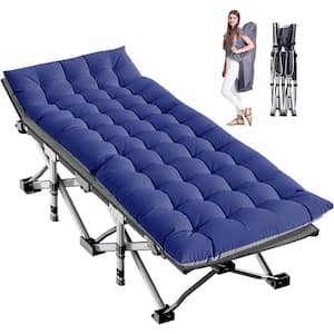 Double Layer Oxford Wide Folding Camping Cots for Adults With Short-staple Pearl Cotton Pad Blue