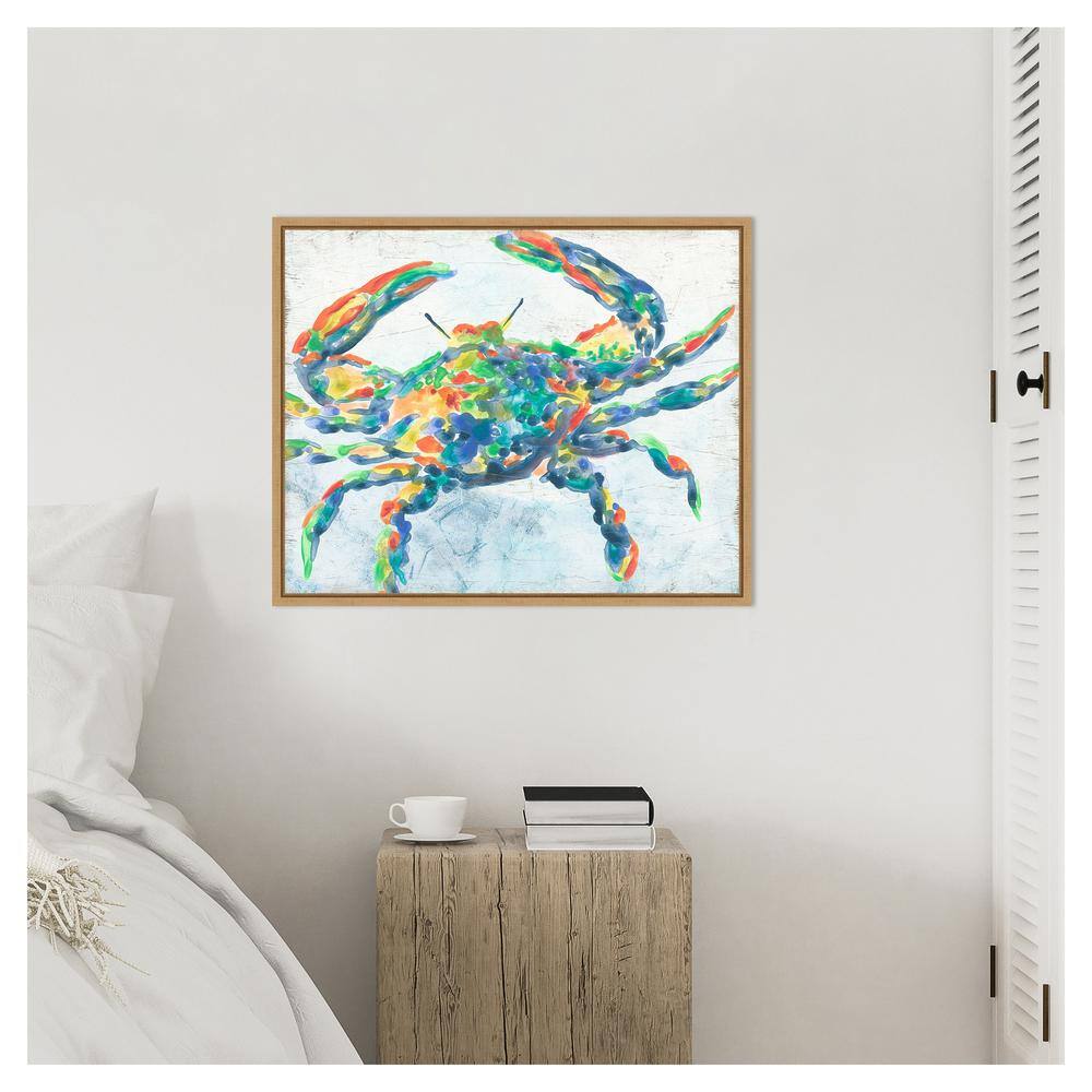 Rainbow Crab II Abstract Canvas Art with Maple Floater Frame
