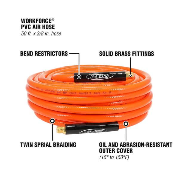3/8-Inch x 50-Foot PVC/Rubber Hybrid Air Hose with 1/4-Inch NPT