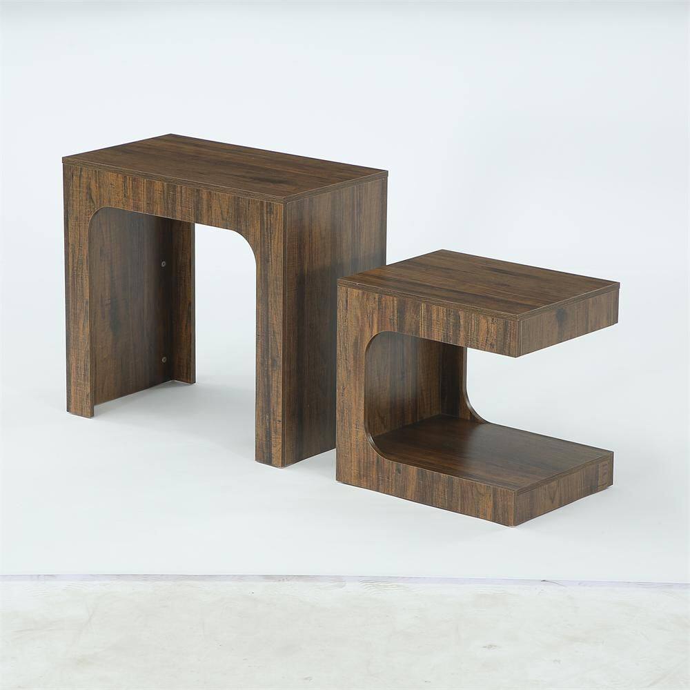 Andrea 27.6 in. Rustic Brown Rectangle Wood Nesting End Table, 2-Piece Side Table Small Coffee Table for Living Room