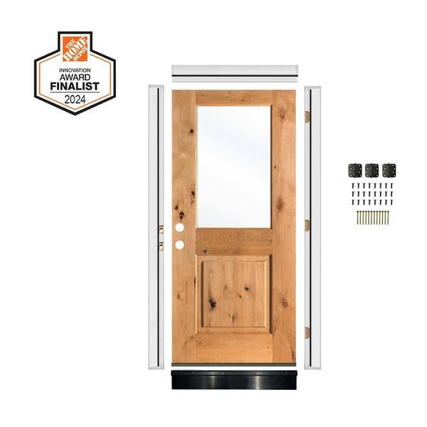 Krosswood Doors DIY 36in.x80in. Modern Farmhouse Right-Handed Half Clear Glass Clear Stain Wood Front Door Kit w/ Quick Assemble Jamb