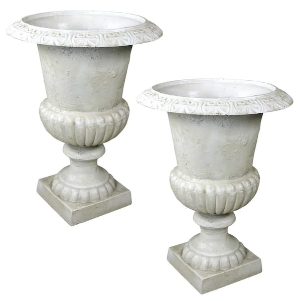 Design Toscano Chteau Elaine 26 in. H Large Ancient Ivory Authentic Cast Iron Garden Urn (Set of 2)