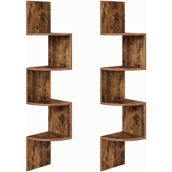 Unbranded 41.3 in. W x 7.9 in. D 4-Tier Rustic Brown Corner Shelf Decorative Wall Shelf (Set of 2)