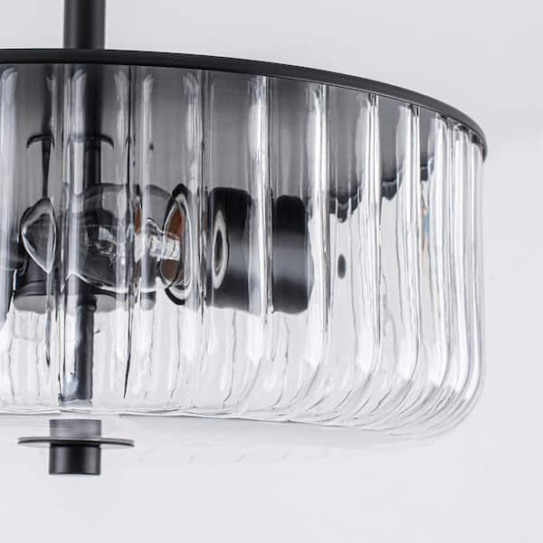ZYZWMB 11 in. 2-Light Drum Matte Black Semi-Flush Mount with