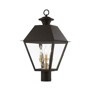 Wentworth 3-Light Bronze Metal Hardwired Outdoor Rust Resistant Post Light with No Bulbs Included